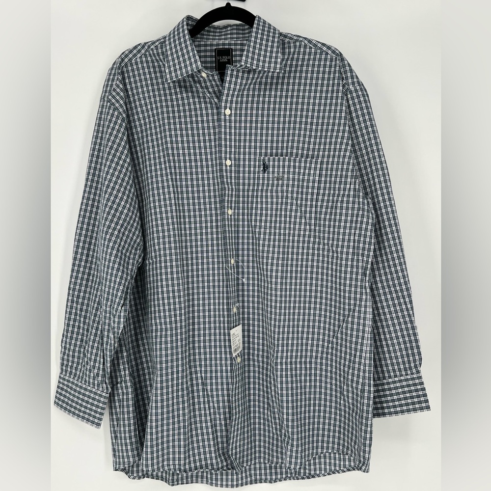 U. S. Polo Association‎ green navy black and white gingham button-down shirt